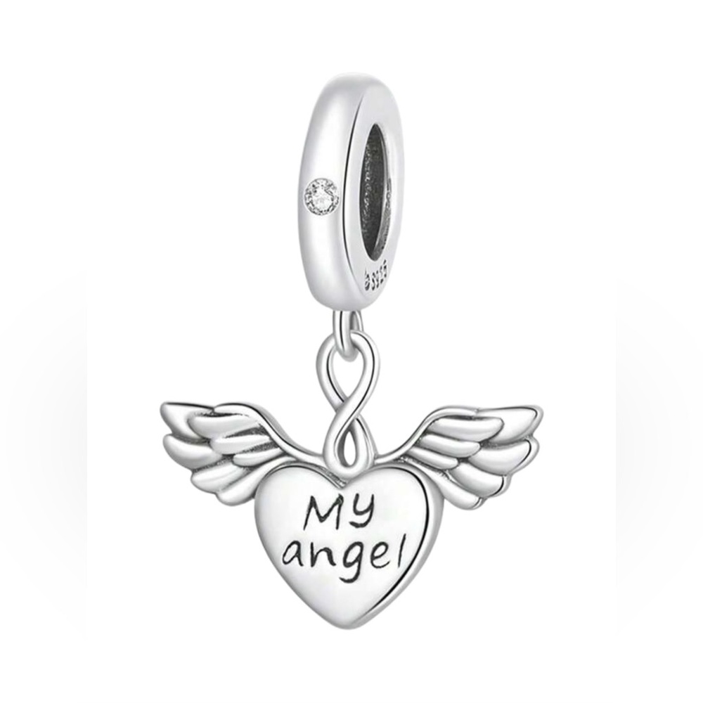 925 REAL SILVER My Angel Exquisite Heart Wings Pendant Charm Bead Jewelry